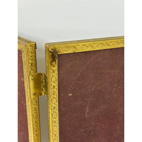 VTG Gold Tone Bifold Picture Frame | Ornate Double Hinged Photo Display 10"x8" - Picture 8 of 9